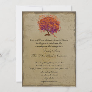 Musical Gold Red Heart Tree Einladung Hochzeit