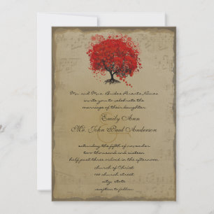 Musical Gold Red Heart Tree Wedding Einladung