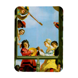 Musical Group on Balcony Fine Art Dutch Painting Magnet