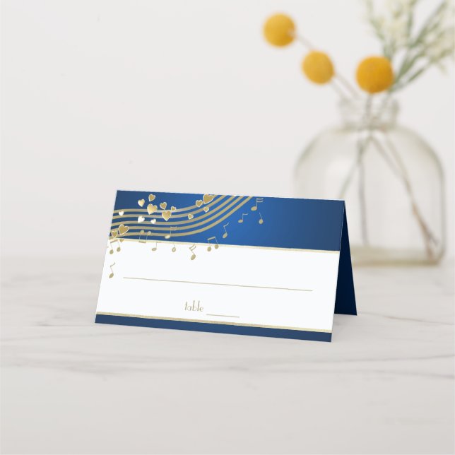 Musical Hearts Blue and Gold Event Platzkarte (Vorderseite)