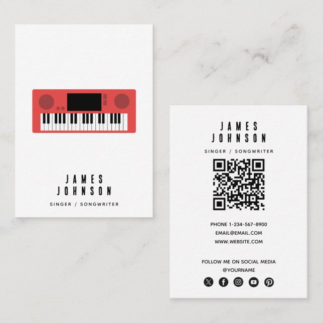 Musical Instruments Music Keyboard Singer Musician Visitenkarte (Vorne/Hinten)