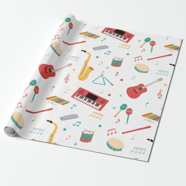 Musical Instruments Music Theme Pattern Geschenkpapier (Ungerollt)