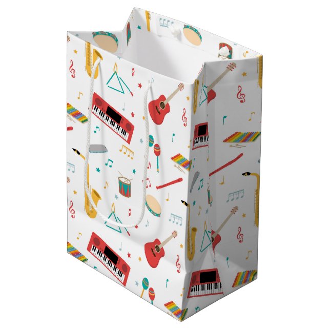 Musical Instruments Music Theme Pattern Mittlere Geschenktüte (Vorderseite Schrägansicht)