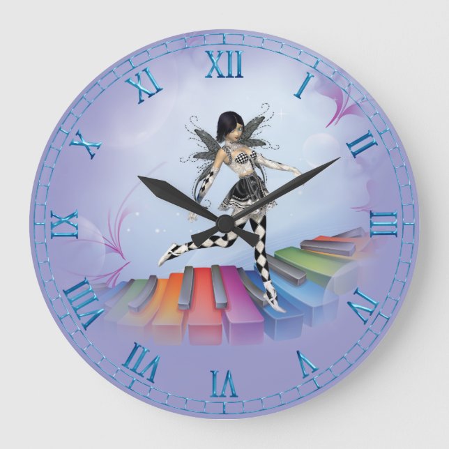 Musical Keyboard Fee Vignette Wall Clock Große Wanduhr (Vorderseite)