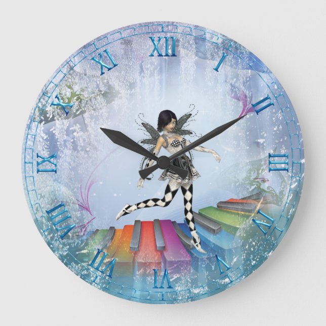 Musical Keyboard Fee Vignette Wall Clock Große Wanduhr (Vorderseite)