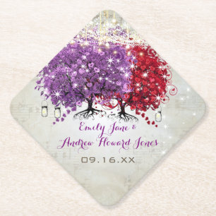 Musical Lila Red Heart Leaf Tree Wedding Untersetzer