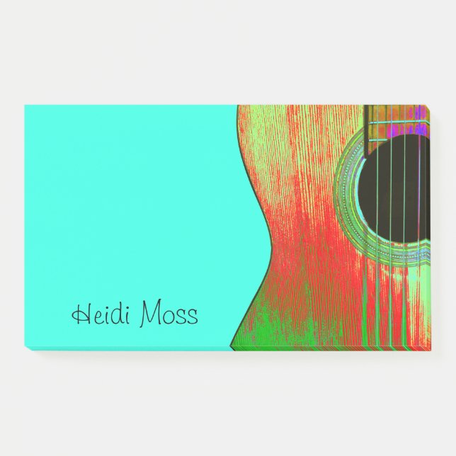 Musical Monogram Aquamarin Green Gitarre Post-it Klebezettel (Vorderseite)