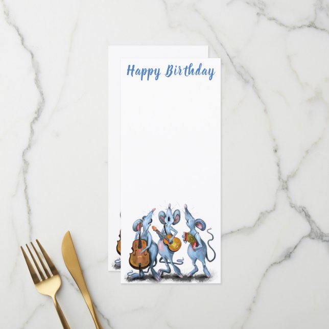 Musical Mouses Funny Birthday Menü Menükarte (Vorderseite/Rückseite Beispiel)