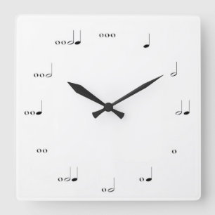 MUSICAL  NOTE  WALL CLOCK BLACK AND WHITE QUADRATISCHE WANDUHR