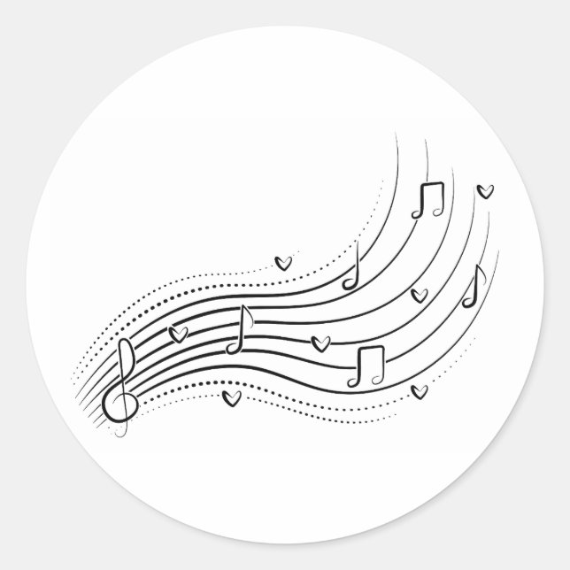 Musical note wave, black line clipart runder aufkleber (Vorderseite)