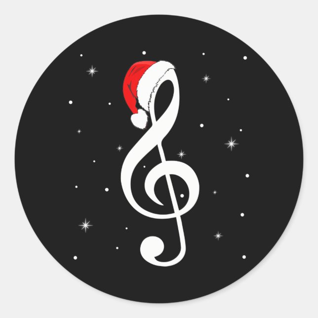 Musical Note Weihnachtsmannmütze Lover Merry Runder Aufkleber (Vorderseite)