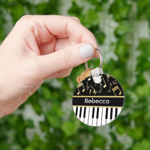 Musical Notes and Piano Keys Black and Gold Schlüsselanhänger