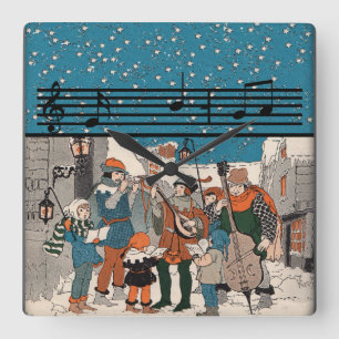 Musical Notes Christmas Carolers Quadratische Wanduhr