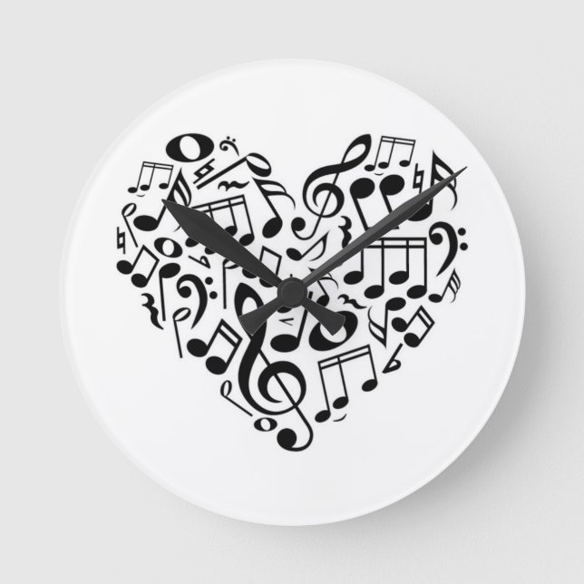 "MUSICAL NOTES" IN A HEART CLOCK RUNDE WANDUHR (Vorderseite)