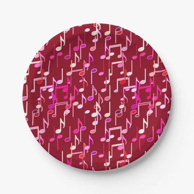 Musical Notes print - burgundy, multi Pappteller (Vorderseite)