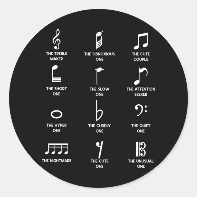 Musical Notes Symbol Definition Humor Runder Aufkleber (Vorderseite)