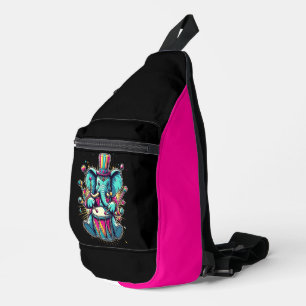Musical Pachyderm: Elefant in Top Hat Plays Drum Crossbody Bag