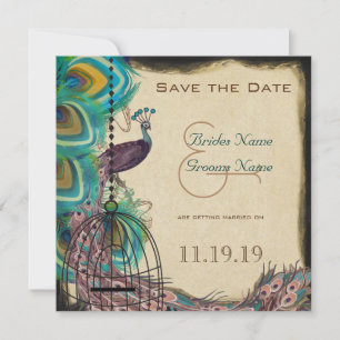 Musical Peacock Bird Cage Eggplant Save the Date