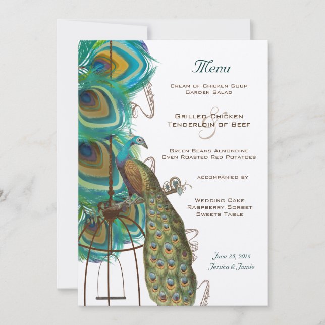 Musical Peacock Bird Cage Feather Wedidng Einladun Einladung (Vorderseite)