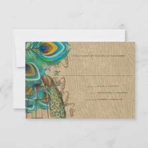 Musical Peacock Bird Cage Feather Wedidng UAWG RSVP Karte