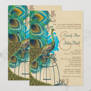 Musical Peacock Bird Cage Feather Wedidnit lädt ei Einladung