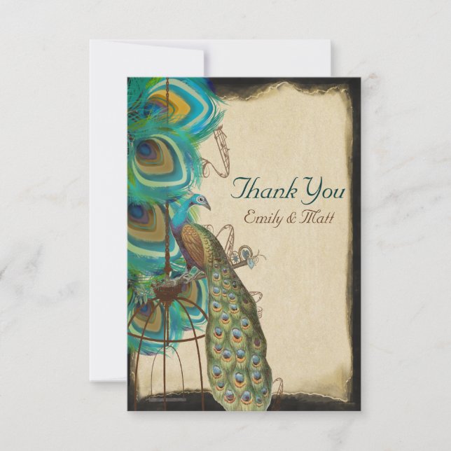 Musical Peacock Birdcage Plume Mariage Merci (Devant)