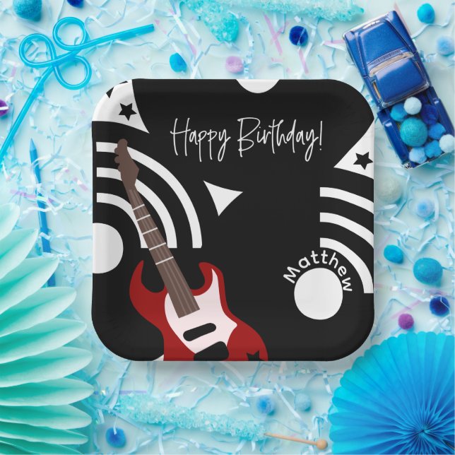 Musical-Rockstar-Elektrogitarre Geburtstag Pappteller (Party)