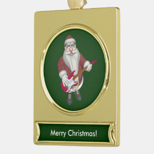 Musical Santa Claus mit roter Gitarre Banner-Ornament Gold