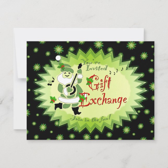 Musical Santa Elf Geschenkartikel Austausch Party  Einladung (Vorderseite)