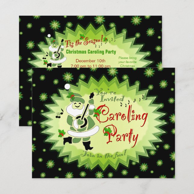 Musical Santa Elf Weihnachts-Caroling Party Einladung (Vorne/Hinten)