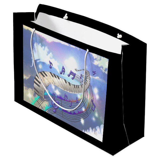 Musical Sky Piano Keys Große Geschenktüte (Rückseite Schrägansicht)