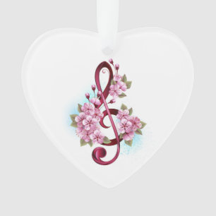 Musical treble clef notes with sakura flowers
