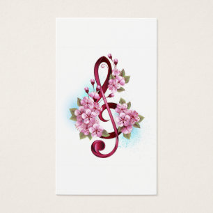 Musical treble clef notes with sakura flowers