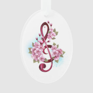 Musical treble clef notes with sakura flowers