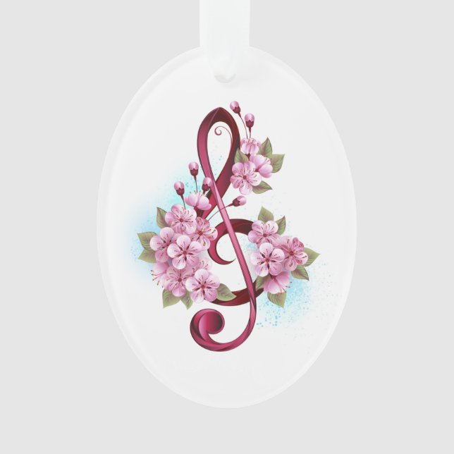 Musical treble clef notes with sakura flowers (devant)