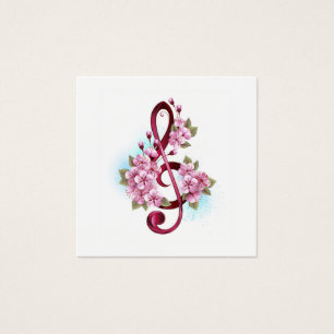 Musical treble clef notes with sakura flowers