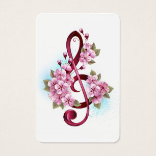 Musical treble clef notes with sakura flowers