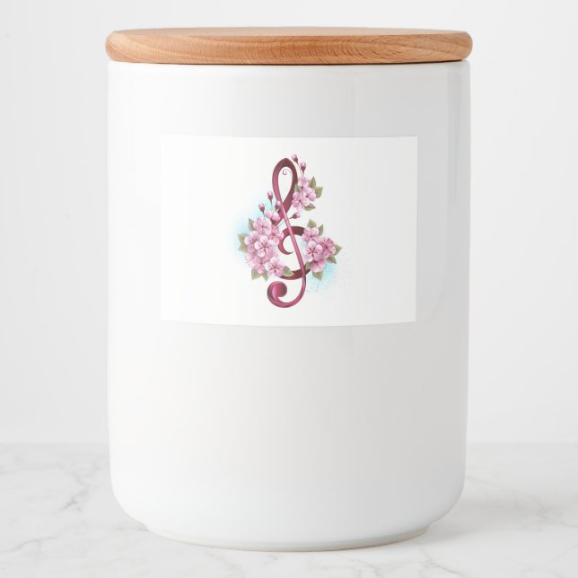Musical treble clef notes with Sakura flowers Lebensmitteletikett (Vorderseite)