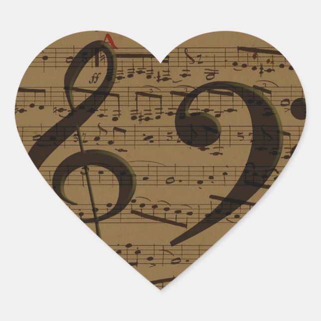 Musical Treble Clef Sheet Music Classic Herz-Aufkleber (Vorderseite)