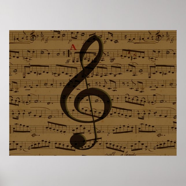 Musical Treble Clef Sheet Music Classic Poster (Vorne)
