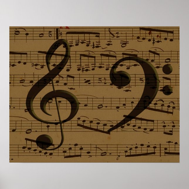 Musical Treble Clef Sheet Music Classic Poster (Vorne)