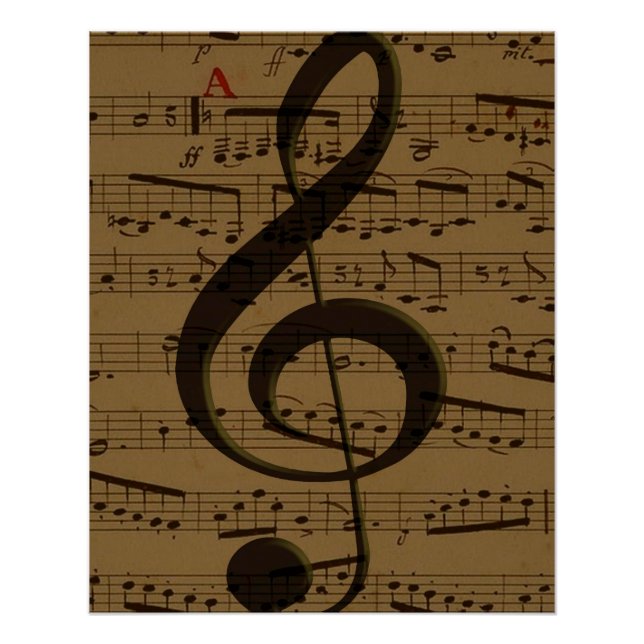 Musical Treble Clef Sheet Music Classic Poster (Vorderseite)