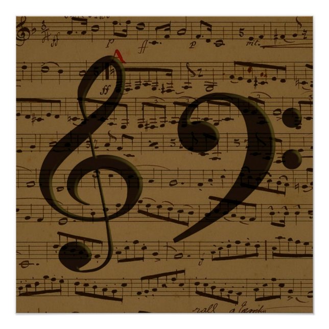 Musical Treble Clef Sheet Music Classic Poster (Vorderseite)