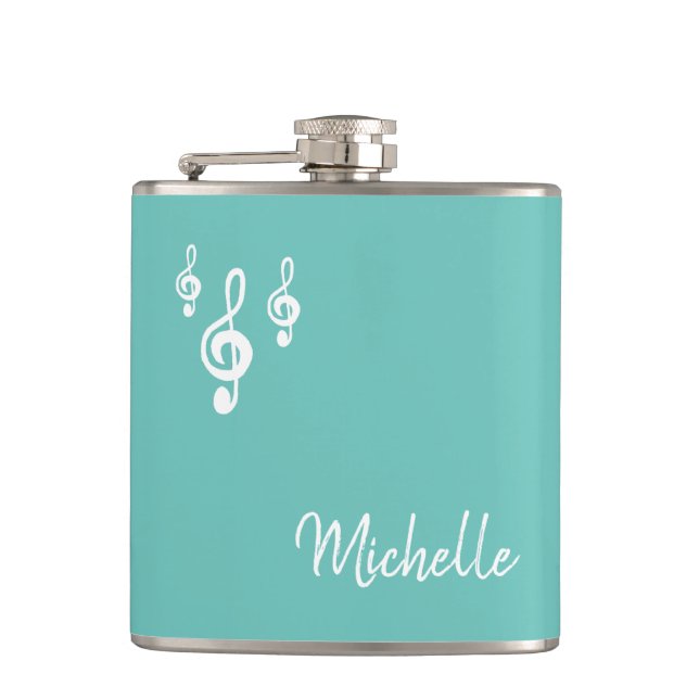 Musical Treble Clef Typografie Trendy Aquamarin Gr Flachmann (Vorderseite)
