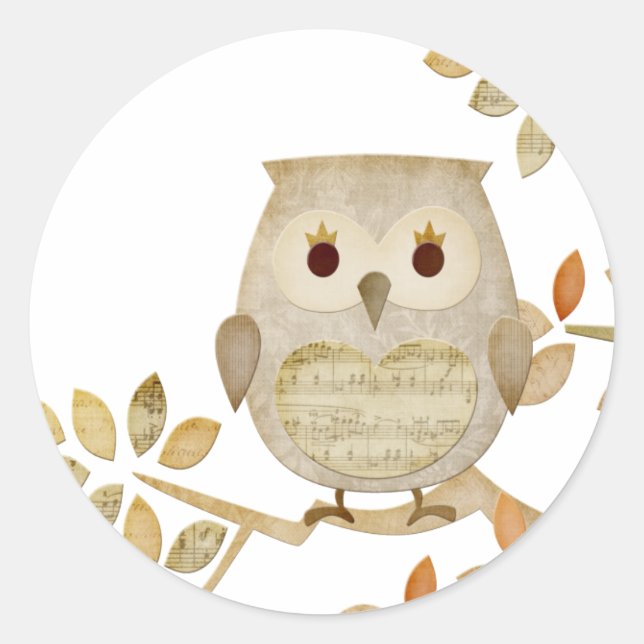 Musical Tree Owl Runder Aufkleber (Vorderseite)