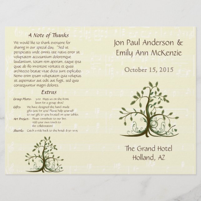 Musical Whispy Tree Wedding Programm (Vorderseite)