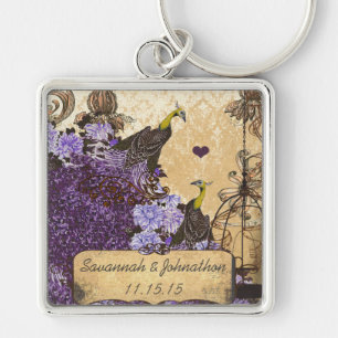 Musicalischer Vintage-Aubergine-Pfau-Damaskus-Schl Schlüsselanhänger