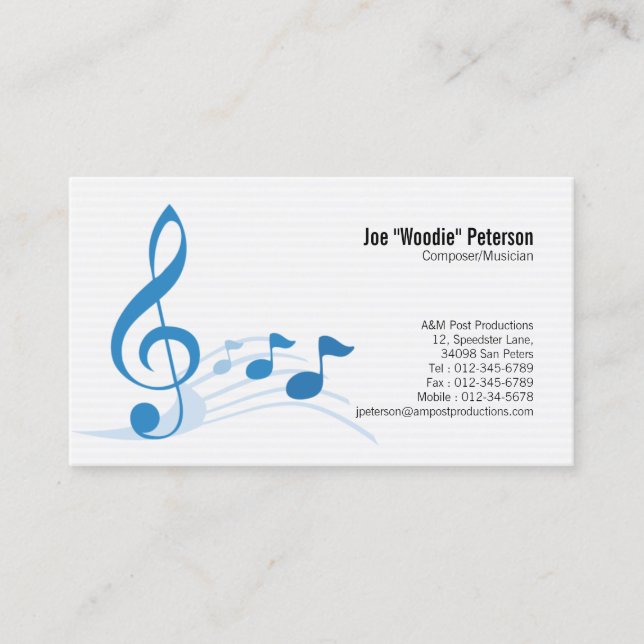 Musician Business Card Treble Clef Musiknoten Visitenkarte (Vorderseite)