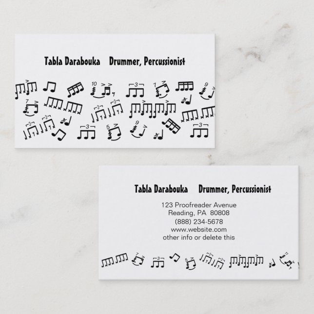 Musician Business Cards Percussion Drummer Notes Visitenkarte (Vorne/Hinten)