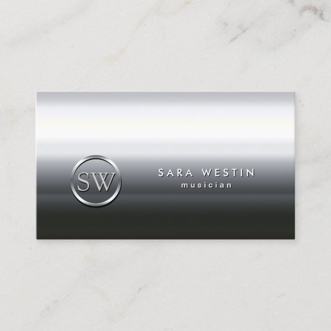 Musician Chrome Texture Monogram Business Card Visitenkarte (Vorderseite)